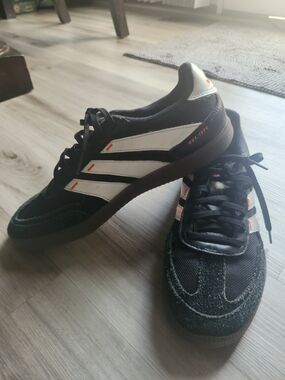adidas Predator Black and White Low-Top Lace Sneakers with Red Accents